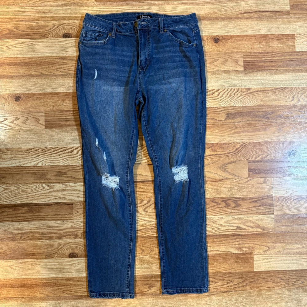 d.jeans Womens Distressed Skinny Jeans Medium Wash Blue Ripped Denim Size 12